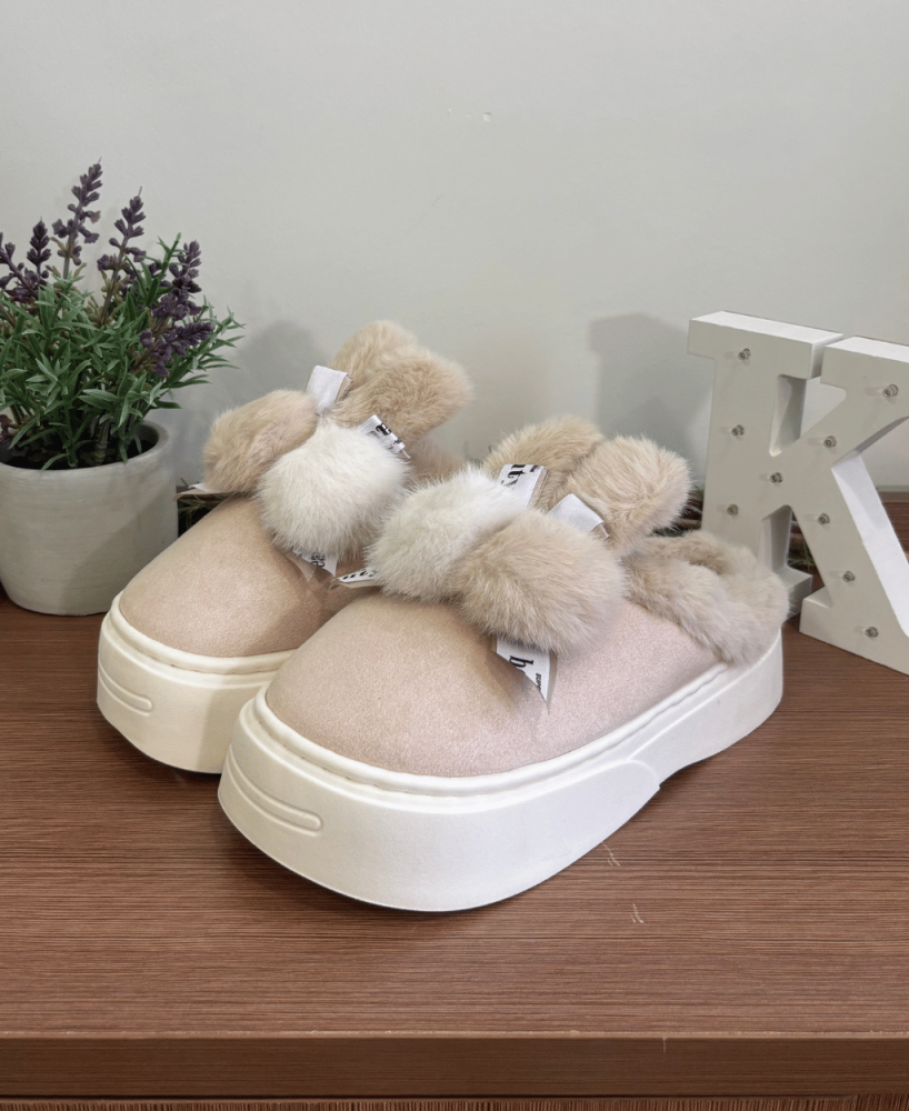 Zapatillas KALESIS BUNNY-CAT - Niño y Adulto, con Plataforma, Cómodas, Calientes para el Invierno, con dos Pompones de Lana