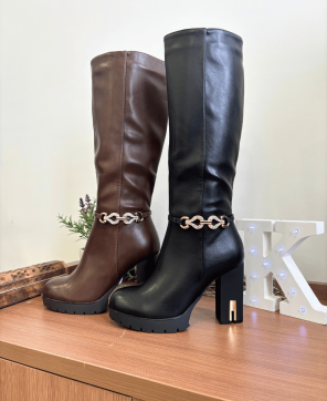 Botas KALESIS AINHOA - Con Tacón de Base Cuadrada, con Detalles Brillantes, en Dos Colores