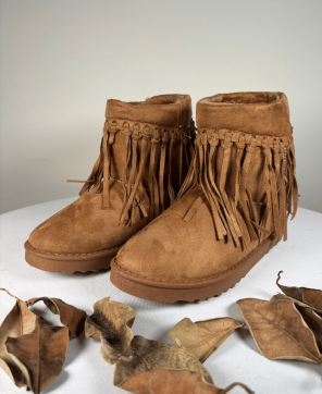 Botín KALESIS INDIA - Color Camel, Con Flecos y Diseño Estilo Boho Chic
