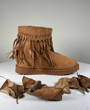 Botín KALESIS INDIA - Color Camel, Con Flecos y Diseño Estilo Boho Chic