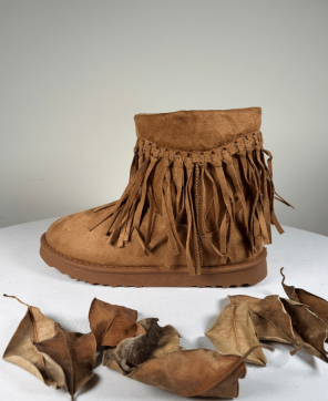 Botín KALESIS INDIA - Color Camel, Con Flecos y Diseño Estilo Boho Chic