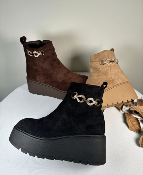 Botín Cuña KALESIS LUISA - De Ante, con Cadena Dorada y Cremallera Lateral