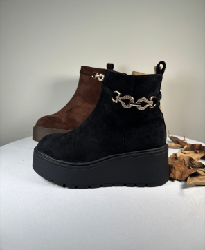 Botín Cuña KALESIS LUISA - De Ante, con Cadena Dorada y Cremallera Lateral