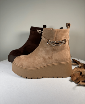 Botín Cuña KALESIS LUISA - De Ante, con Cadena Dorada y Cremallera Lateral