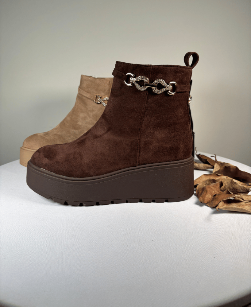 Botín Cuña KALESIS LUISA - De Ante, con Cadena Dorada y Cremallera Lateral