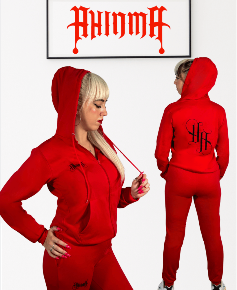 Chandal AHINMA CALLE Unisex-- En Rojo, Blanco y Negro
