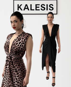 Vestido KALESIS VERSALLES - En color negro con brillo o animal print y cuello en V